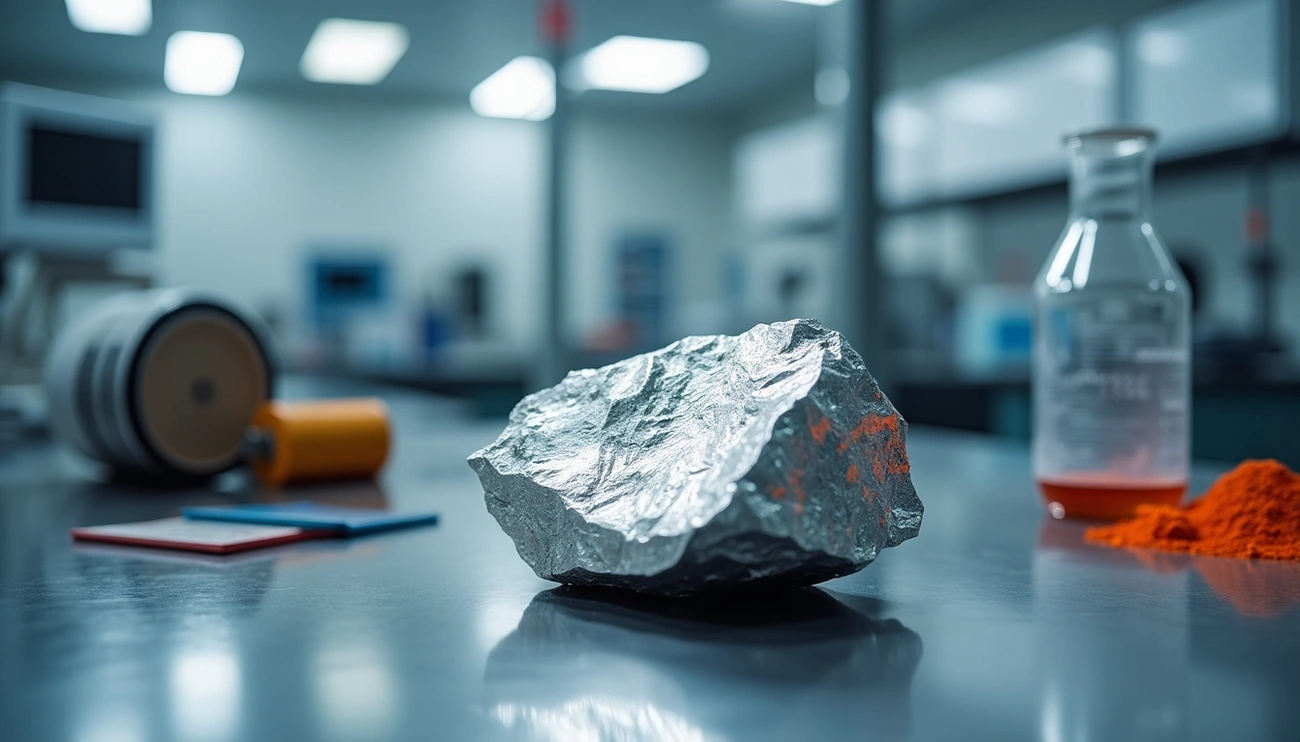 Antimony metal sample in a laboratory, illustrating modern antimony uses in science and industry.